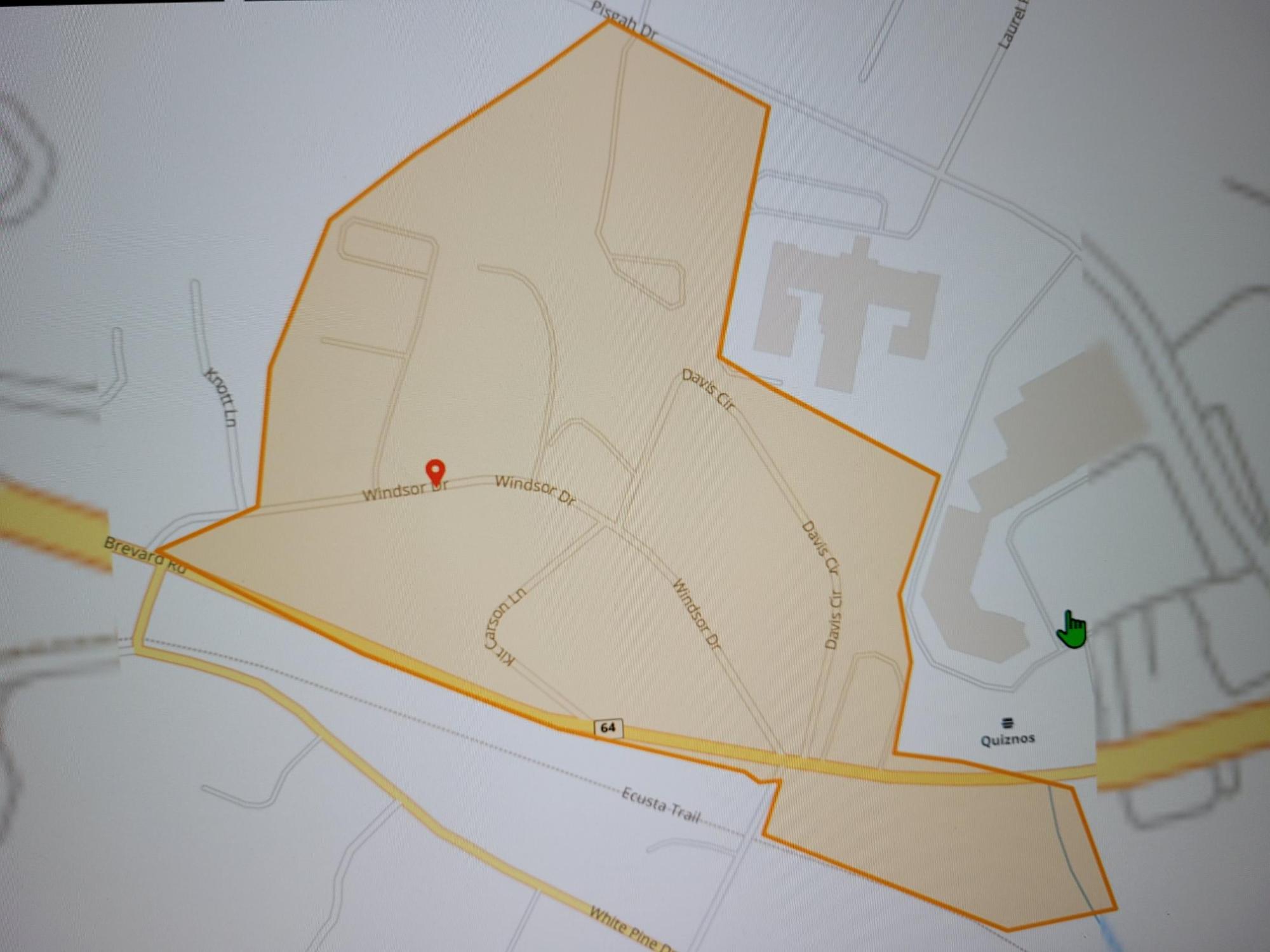 Map of Brevard road and Windsor Drive area,