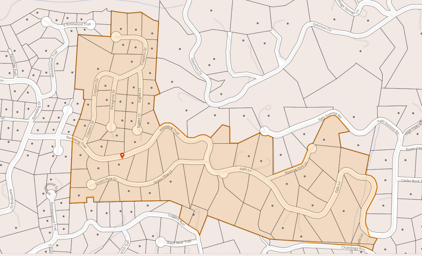 Map of Rambling Trail, Falls Ln., and Coopers Rd