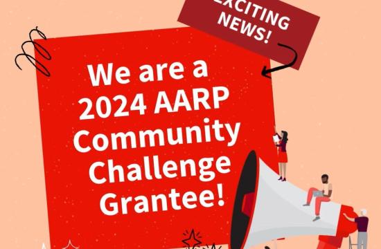 "We are a 2024 AARP Community Challenge Grantee" graphic.