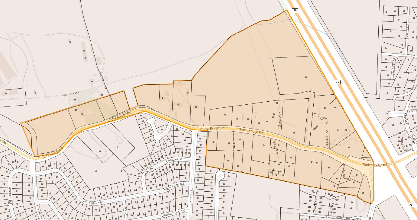Map of Part 1 Butler Bridge Rd area of Fletcher Tap Root Map of Part 1 Butler Bridge Rd area of Fletcher Tap Root