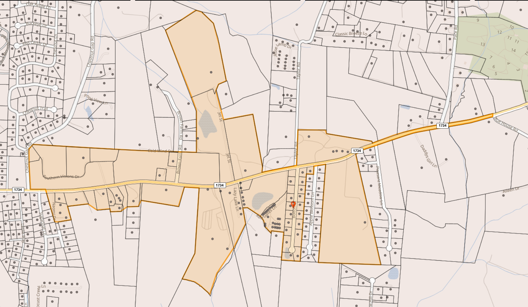Map of Suagrloaf road from Suagrloaf Lane to Blue House Road