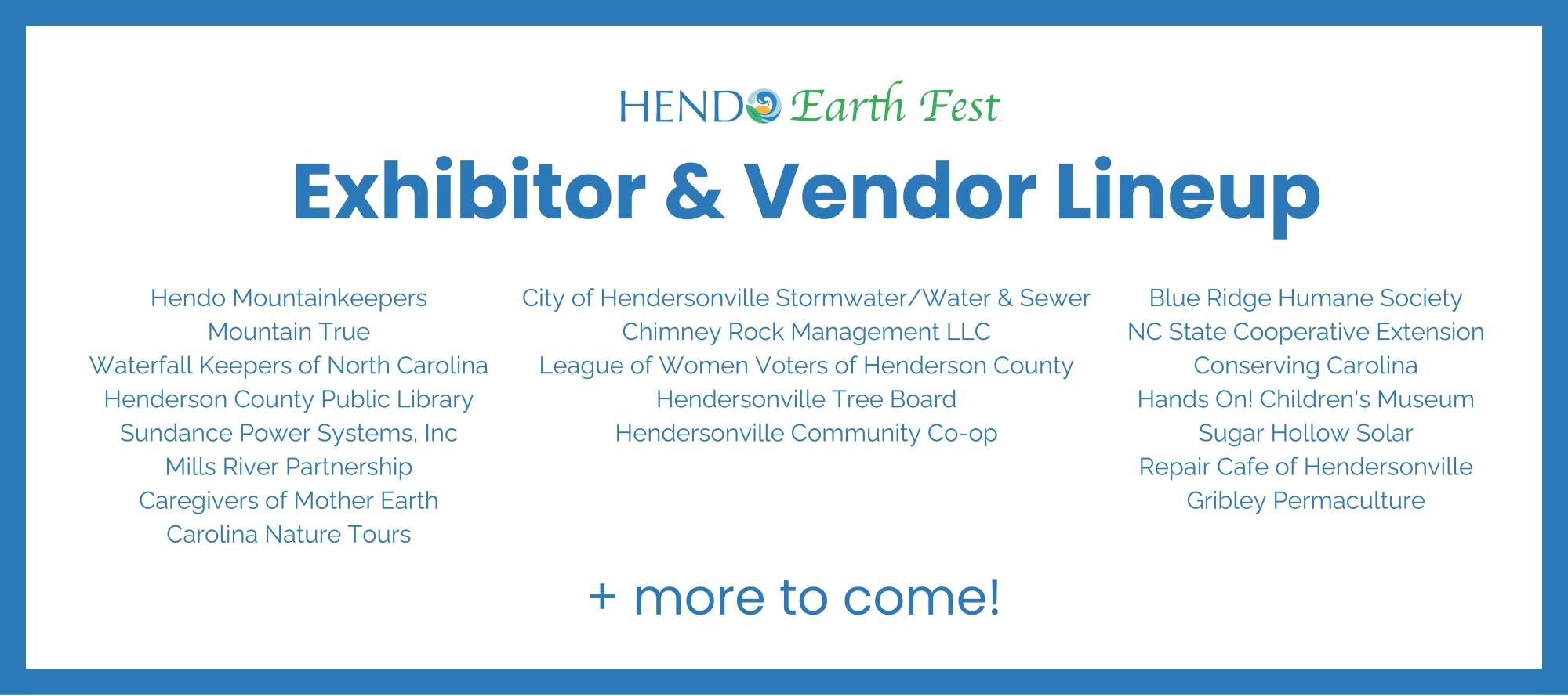 Exhibitor lineup hendo earth fest